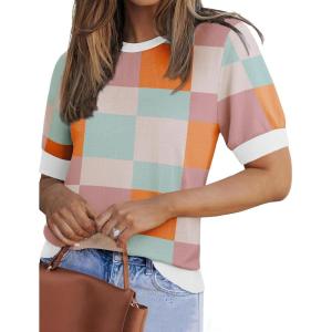 imageZeagoo Women Short Sleeve Sweater Summer Crew Neck Dressy Casual Soft Knit Pullover Tops TrendyPink