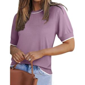 imageZeagoo Women Short Sleeve Sweater Summer Crew Neck Dressy Casual Soft Knit Pullover Tops TrendyPurple