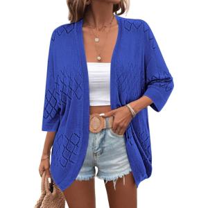 imageZeagoo Womens 2025 Lightweight Crochet Cardigan Sweaters Open Front 34 Sleeve Knit Kimono Summer Boho Cover UpSky Blue