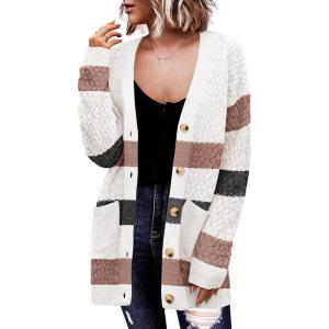 imageZeagoo Womens 2025 Long Sleeve Chunky Cable Knit Fall Cardigans Sweaters Button Down Open Front Outerwear with PocketsColorblock 643