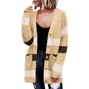 imageZeagoo Womens 2025 Long Sleeve Chunky Cable Knit Fall Cardigans Sweaters Button Down Open Front Outerwear with PocketsColorblock 645