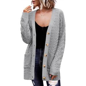 imageZeagoo Womens 2025 Long Sleeve Chunky Cable Knit Fall Cardigans Sweaters Button Down Open Front Outerwear with PocketsGray