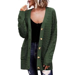 imageZeagoo Womens 2025 Long Sleeve Chunky Cable Knit Fall Cardigans Sweaters Button Down Open Front Outerwear with PocketsGreen