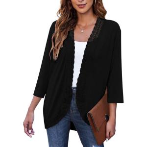 imageZeagoo Womens Open Front Cardigans Lightweight 34 Sleeve Lace Kimono Soft Draped Cover UpsBlack