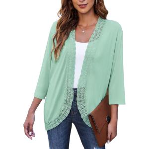imageZeagoo Womens Open Front Cardigans Lightweight 34 Sleeve Lace Kimono Soft Draped Cover UpsGreen
