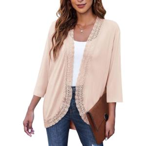 imageZeagoo Womens Open Front Cardigans Lightweight 34 Sleeve Lace Kimono Soft Draped Cover UpsPink
