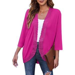 imageZeagoo Womens Open Front Cardigans Lightweight 34 Sleeve Lace Kimono Soft Draped Cover UpsRose Red