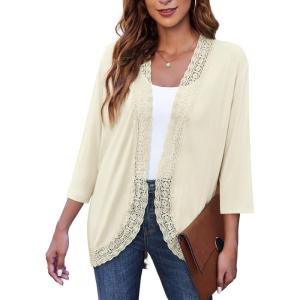imageZeagoo Womens Open Front Cardigans Lightweight 34 Sleeve Lace Kimono Soft Draped Cover UpsWhite02
