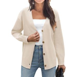 imageZeagoo Womens Oversized Button Cardigan Sweaters 2024 Fall Open Front Lightweight Cardigans V Neck Loose Knit OutwearApricot