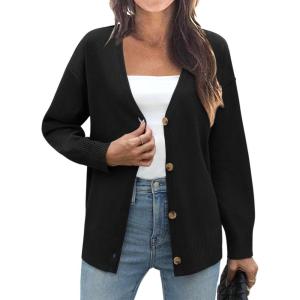 imageZeagoo Womens Oversized Button Cardigan Sweaters 2024 Fall Open Front Lightweight Cardigans V Neck Loose Knit OutwearBlack