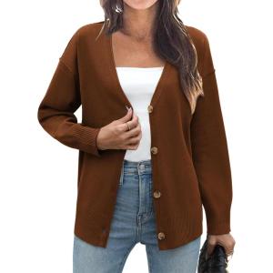 imageZeagoo Womens Oversized Button Cardigan Sweaters 2024 Fall Open Front Lightweight Cardigans V Neck Loose Knit OutwearCoffee