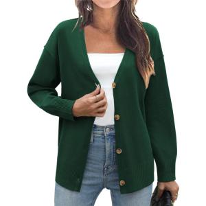 imageZeagoo Womens Oversized Button Cardigan Sweaters 2024 Fall Open Front Lightweight Cardigans V Neck Loose Knit OutwearGreen