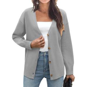 imageZeagoo Womens Oversized Button Cardigan Sweaters 2024 Fall Open Front Lightweight Cardigans V Neck Loose Knit OutwearLight Grey