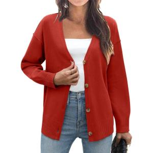 imageZeagoo Womens Oversized Button Cardigan Sweaters 2024 Fall Open Front Lightweight Cardigans V Neck Loose Knit OutwearRed