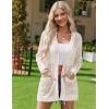 imageZeagoo Women 2025 Lightweight Crochet Cardigan Long Sleeve Open Front Knit Sweater Summer Kimono Cover Up with PocketsOffwhite
