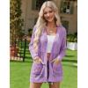 imageZeagoo Women 2025 Lightweight Crochet Cardigan Long Sleeve Open Front Knit Sweater Summer Kimono Cover Up with PocketsPurple