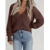 imageZeagoo Womens 2025 Fall Chunky Knit Cardigans Open Front Long Sleeve V Neck Button Loose Cardigan SweatersBrown