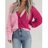 imageZeagoo Womens 2025 Fall Chunky Knit Cardigans Open Front Long Sleeve V Neck Button Loose Cardigan SweatersColorblockrose Red