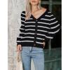 imageZeagoo Womens 2025 Fall Chunky Knit Cardigans Open Front Long Sleeve V Neck Button Loose Cardigan SweatersStripes Black