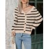 imageZeagoo Womens 2025 Fall Chunky Knit Cardigans Open Front Long Sleeve V Neck Button Loose Cardigan SweatersStripes Khaki