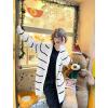 imageZeagoo Womens 2025 Fall Open Front Cardigan Long Batwing Sleeve Chunky Knit Sweater Loose Outerwear Coats with PocketsStripes White