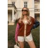 imageZeagoo Womens Cropped Cardigan 2025 Fall Button Sweaters V Neck Long Sleeve Cardigans Knit OutwearColorblockbrown