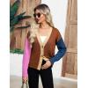 imageZeagoo Womens Cropped Cardigan 2025 Fall Button Sweaters V Neck Long Sleeve Cardigans Knit OutwearColorblockbrown