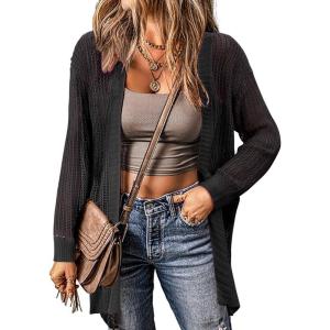 imageZeagoo Women 2025 Lightweight Crochet Cardigan Long Sleeve Open Front Knit Sweater Summer Kimono Cover Up with PocketsBlack