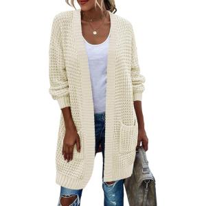 imageZeagoo Womens 2025 Fall Open Front Cardigan Long Batwing Sleeve Chunky Knit Sweater Loose Outerwear Coats with PocketsApricot
