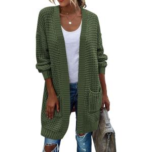 imageZeagoo Womens 2025 Fall Open Front Cardigan Long Batwing Sleeve Chunky Knit Sweater Loose Outerwear Coats with PocketsGreen