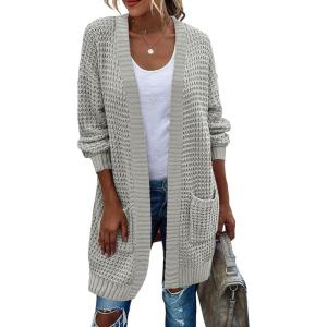 imageZeagoo Womens 2025 Fall Open Front Cardigan Long Batwing Sleeve Chunky Knit Sweater Loose Outerwear Coats with PocketsGrey