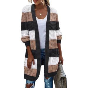 imageZeagoo Womens 2025 Fall Open Front Cardigan Long Batwing Sleeve Chunky Knit Sweater Loose Outerwear Coats with PocketsMulticolor 689