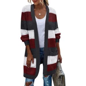 imageZeagoo Womens 2025 Fall Open Front Cardigan Long Batwing Sleeve Chunky Knit Sweater Loose Outerwear Coats with PocketsMulticolor 690