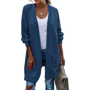 imageZeagoo Womens 2025 Fall Open Front Cardigan Long Batwing Sleeve Chunky Knit Sweater Loose Outerwear Coats with PocketsNavy Blue