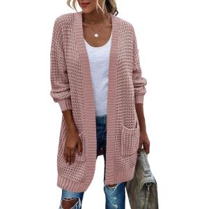 imageZeagoo Womens 2025 Fall Open Front Cardigan Long Batwing Sleeve Chunky Knit Sweater Loose Outerwear Coats with PocketsPink