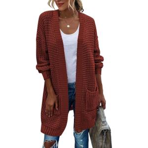 imageZeagoo Womens 2025 Fall Open Front Cardigan Long Batwing Sleeve Chunky Knit Sweater Loose Outerwear Coats with PocketsRust