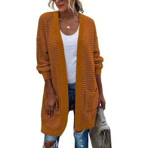 imageZeagoo Womens 2025 Fall Open Front Cardigan Long Batwing Sleeve Chunky Knit Sweater Loose Outerwear Coats with PocketsYellow Brown