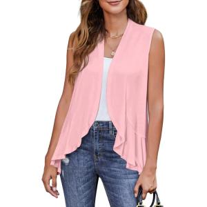 imageZeagoo Womens 2025 Sleeveless Draped Summer Cardigan Lightweight Ruffles Hem VestZlight Pink