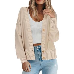 imageZeagoo Womens Cardigan 2024 Fall Winter Open Front Oversized Button V Neck Loose Soft Knit SweaterApricot