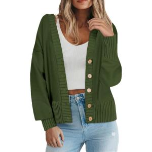 imageZeagoo Womens Cardigan 2024 Fall Winter Open Front Oversized Button V Neck Loose Soft Knit SweaterArmy Green