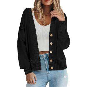 imageZeagoo Womens Cardigan 2024 Fall Winter Open Front Oversized Button V Neck Loose Soft Knit SweaterBlack