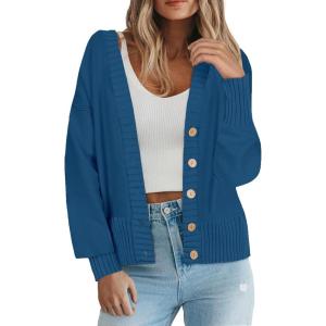 imageZeagoo Womens Cardigan 2024 Fall Winter Open Front Oversized Button V Neck Loose Soft Knit SweaterBlue