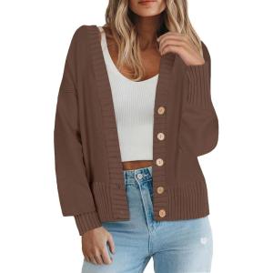 imageZeagoo Womens Cardigan 2024 Fall Winter Open Front Oversized Button V Neck Loose Soft Knit SweaterCoffee