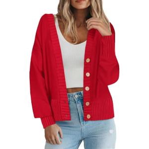 imageZeagoo Womens Cardigan 2024 Fall Winter Open Front Oversized Button V Neck Loose Soft Knit SweaterRed