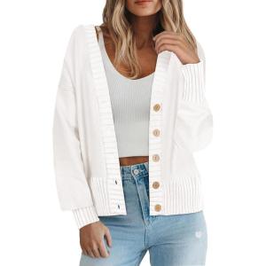 imageZeagoo Womens Cardigan 2024 Fall Winter Open Front Oversized Button V Neck Loose Soft Knit SweaterWhite