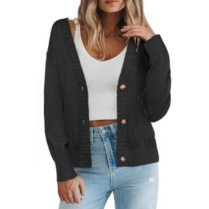 imageZeagoo Womens Cropped Cardigan 2025 Fall Button Sweaters V Neck Long Sleeve Cardigans Knit OutwearBlack