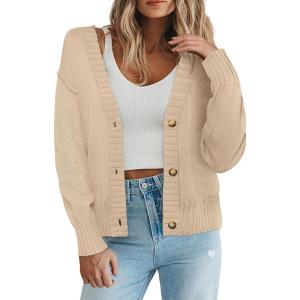 imageZeagoo Womens Cropped Cardigan 2025 Fall Button Sweaters V Neck Long Sleeve Cardigans Knit OutwearKhaki