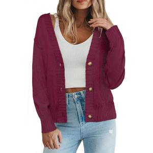 imageZeagoo Womens Cropped Cardigan 2025 Fall Button Sweaters V Neck Long Sleeve Cardigans Knit OutwearRed