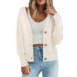imageZeagoo Womens Cropped Cardigan 2025 Fall Button Sweaters V Neck Long Sleeve Cardigans Knit OutwearWhite