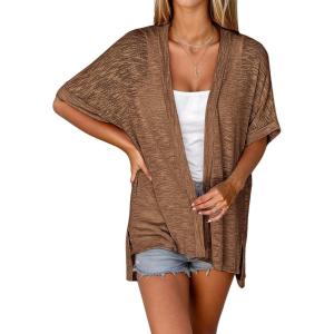 imageZeagoo Womens Lightweight Cardigan 2025 Summer Short Sleeve Cardigans Open Front Beach CoverupSXXLBrown